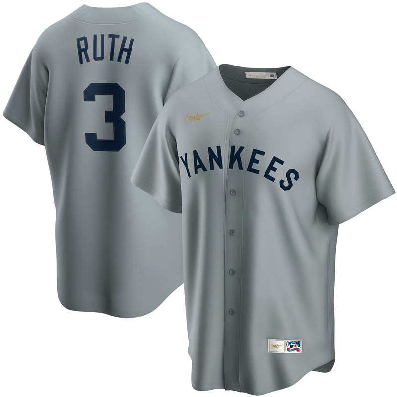 2020 MLB Men New York Yankees #3 Babe Ruth Nike Gray Road Cooperstown Collection Player Jersey 1
